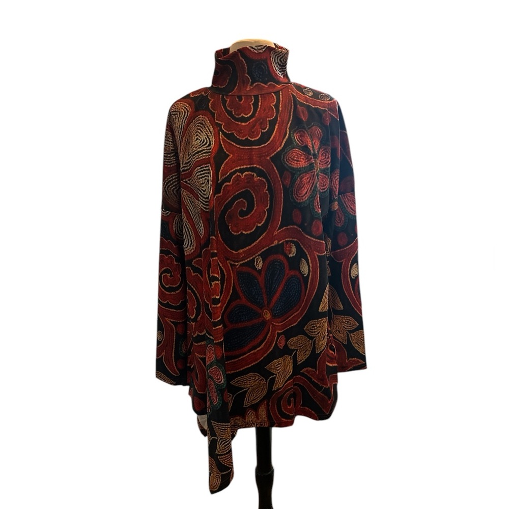 Red and Black Paisley Dress with Stand-Up Collar